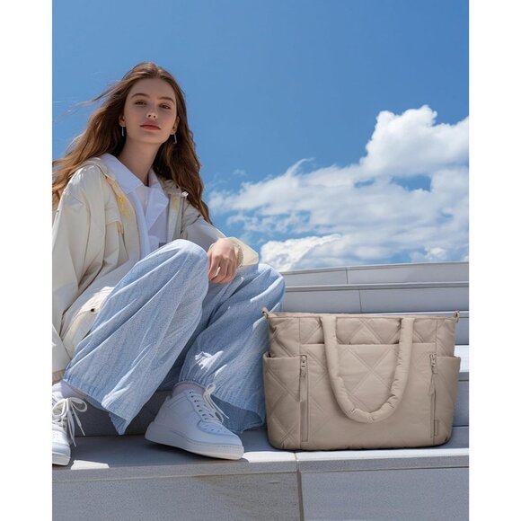 Versatile Quilted Tote Bag - Fits 15.6'' Laptop, 6 Pockets for Easy Storage - Picture 2 of 7